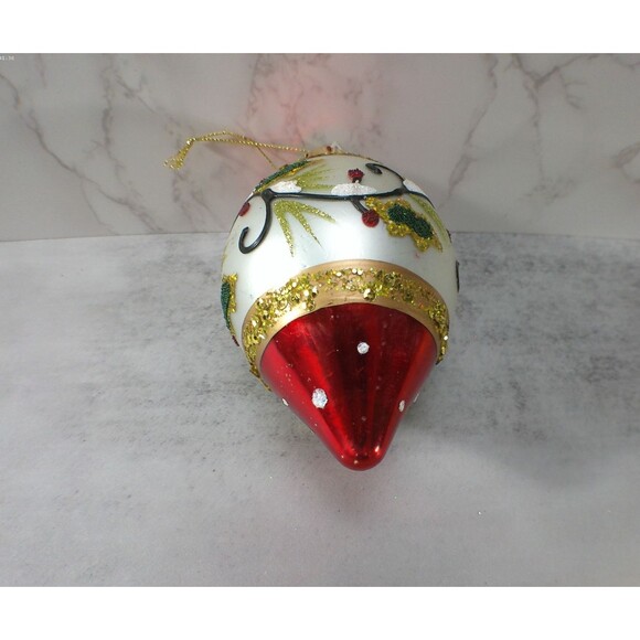 Glass Christmas Tree Ornament Hanging Oblong Red White Green Gold Glitter Decor - Picture 3 of 5
